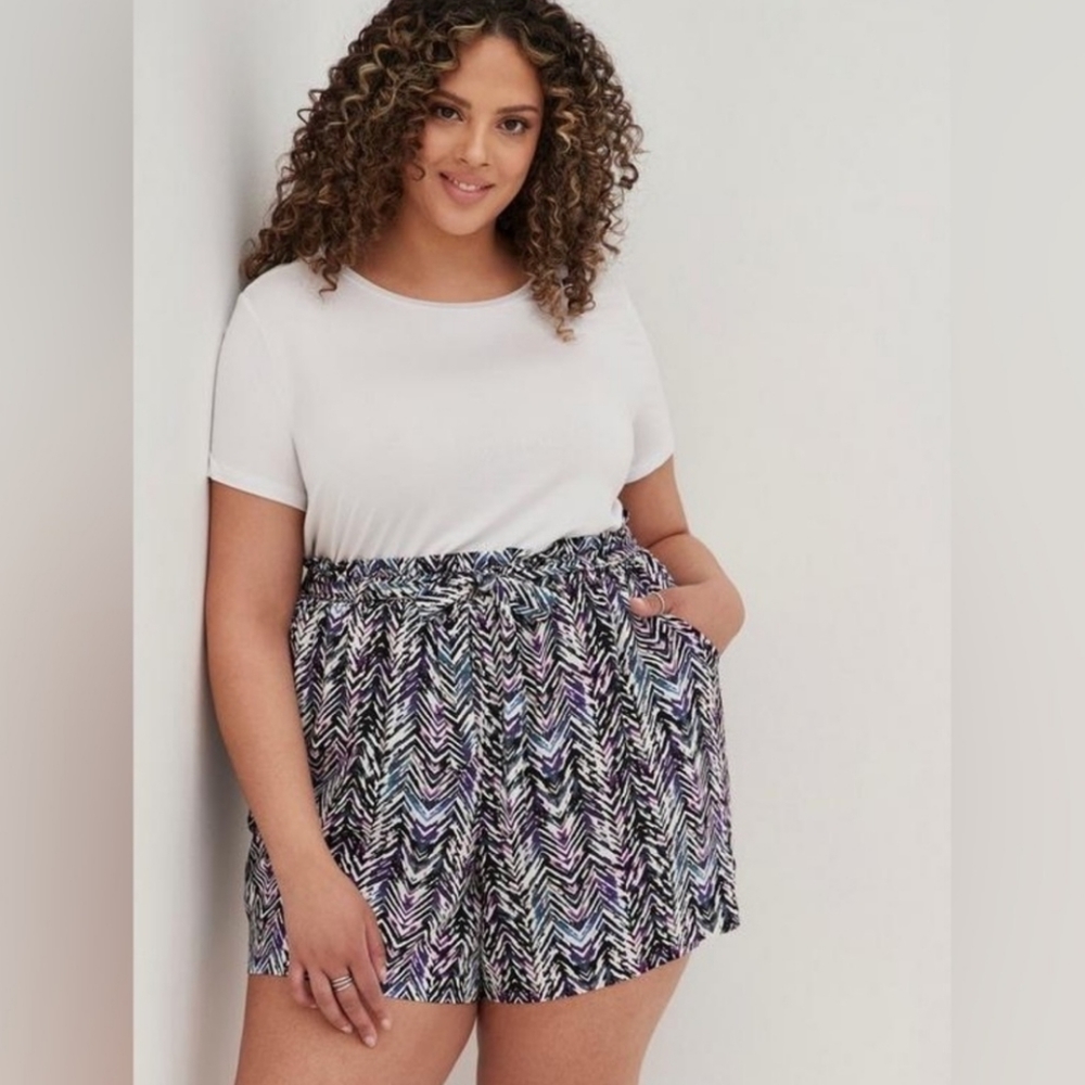 torrid Chevron Print High-Waist Paperbag Shorts in Black & Purple Tones